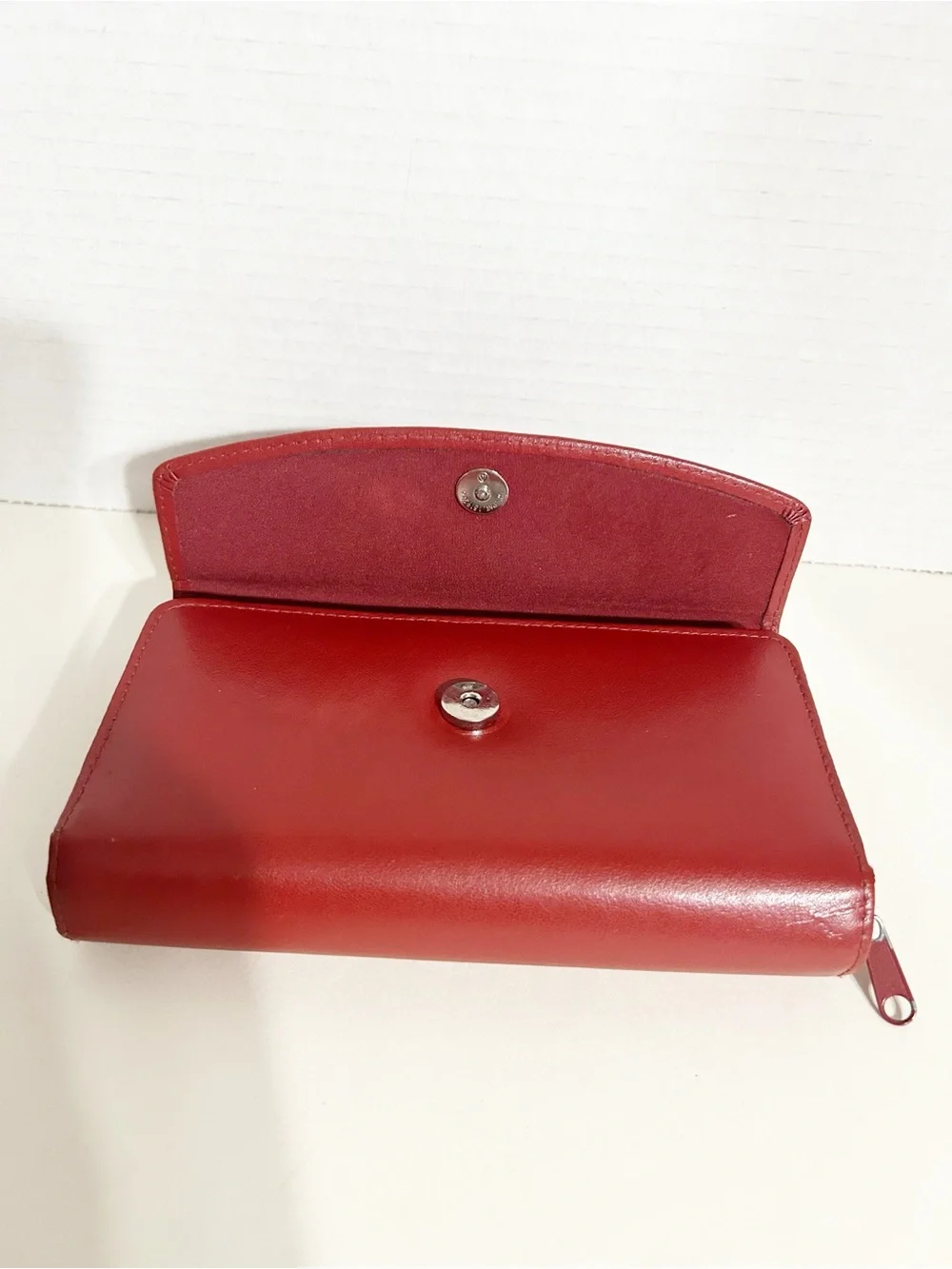 DOPP Genuine Leather Long Bifold Envelope Style Wallet Clutch Red Smooth Leather